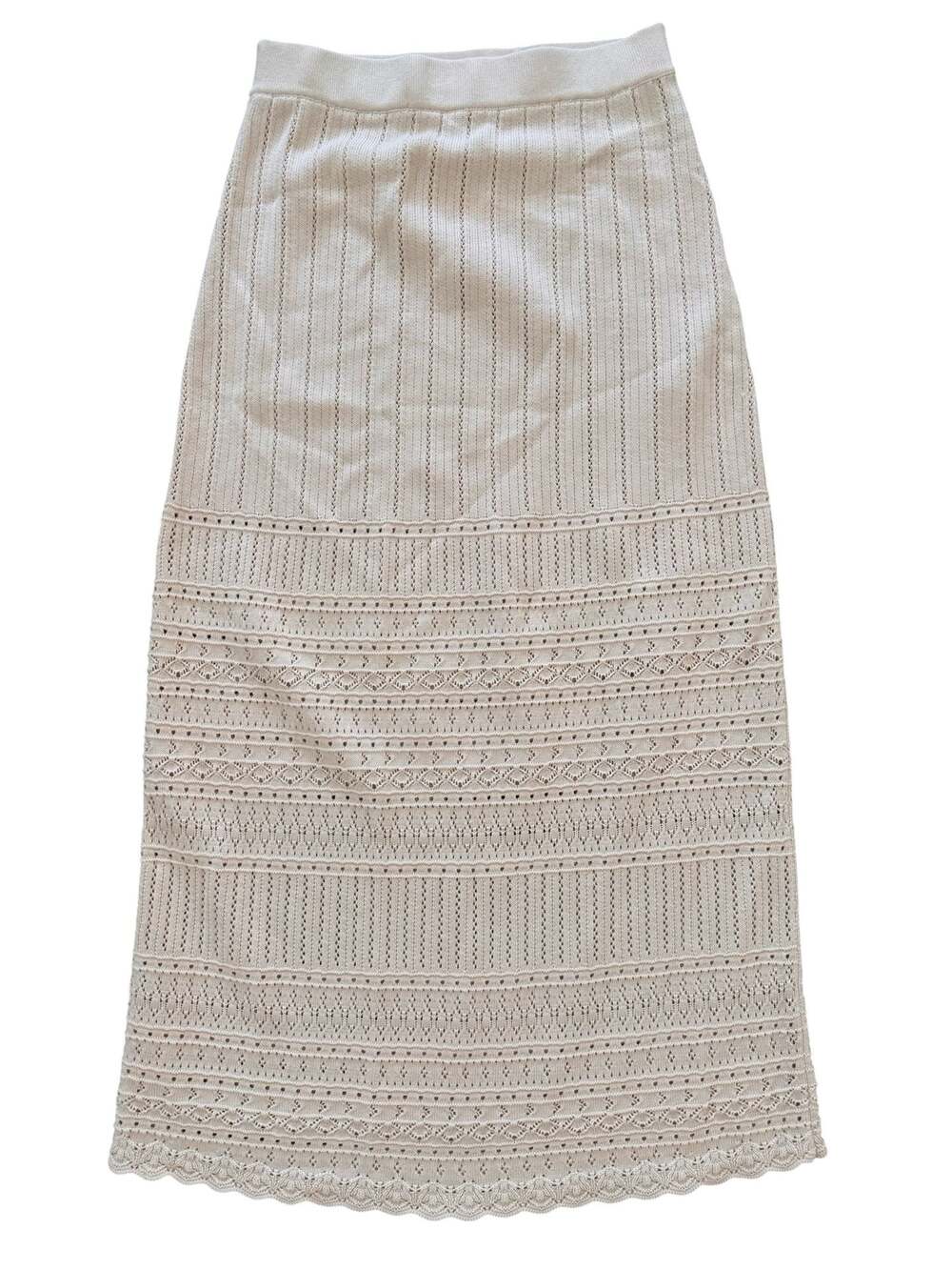 NWOT Sézane Bellina Knit Organic Cotton Midi Skirt Natural Beige Size XS